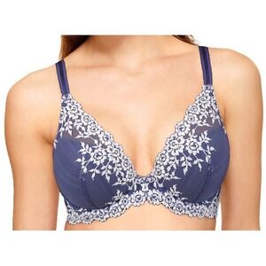 Wacoal Embrace Lace Plunge Bra 32D Purple‎ Floral Lace Full Coverage Lingerie